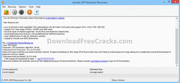 Accent ZIP Password Recovery